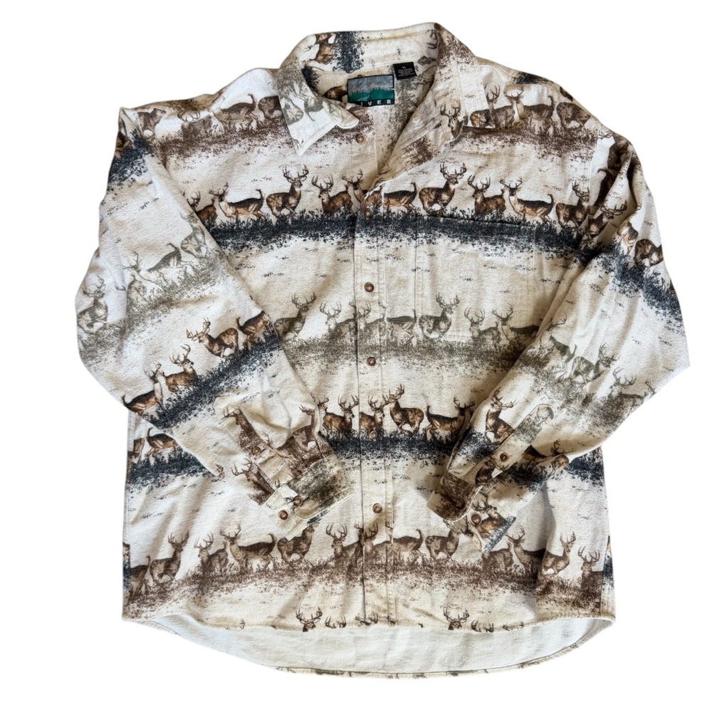 Men’s Vintage Sandy River Deer Print Flannel Button Down Shirt